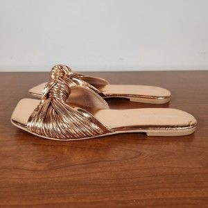 Jeffrey Campbell "Knaughty" Rose Gold Metallic Leather Slide Sandals Size 7